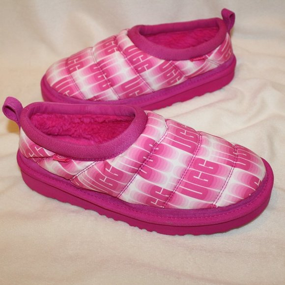 NIB UGG YOUTH 6 WOMEN'S 7.5-8 TASMAN‎ ALL OVER PRINT QUILTED SLIPPERS PINK WHITE - Picture 2 of 7